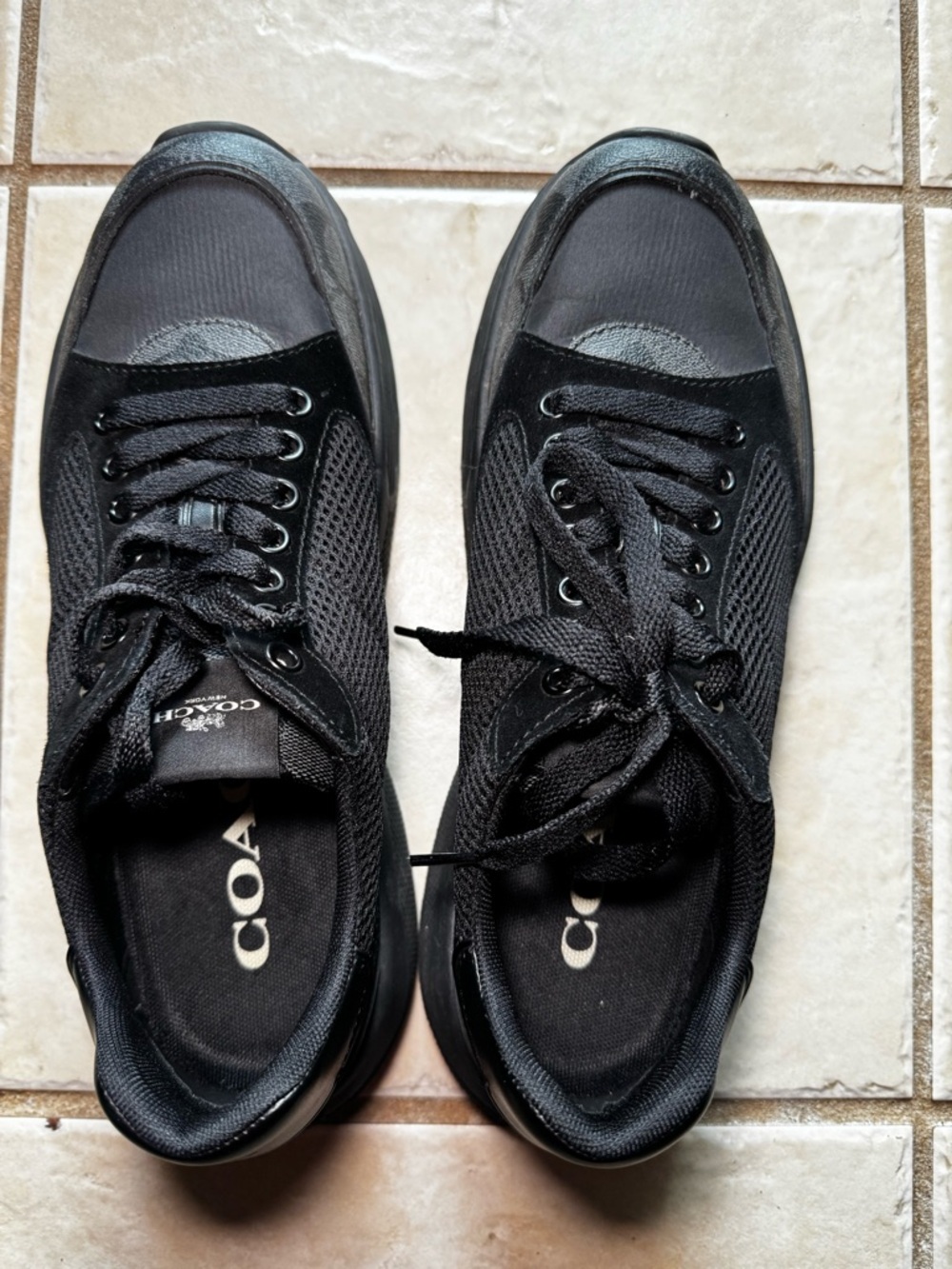 Coach Men's Black Mesh & Leather Low-Top Sneakers Sz-9.5D Pre-owned